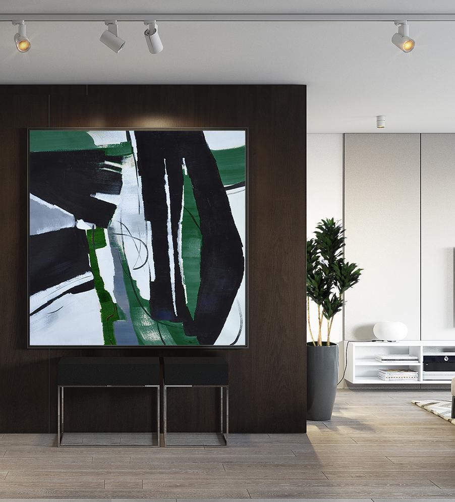 Dark Green Contemporary Painting #XB123A - Click Image to Close